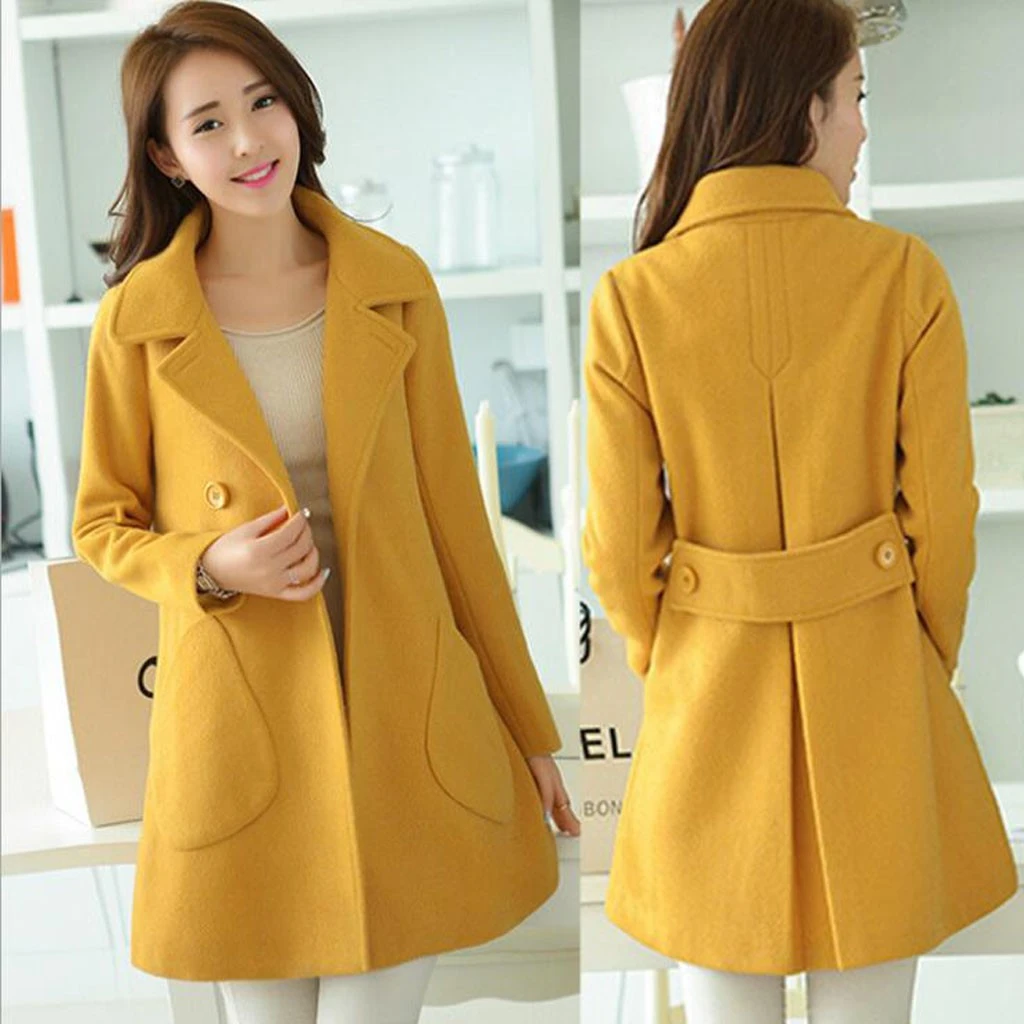 CHAMSGEND New Petite Wool Coat Female Autumn Winter Woolen Coat 2019 Ladies Long Cloak Waisted Overcoat Plus Size 1004