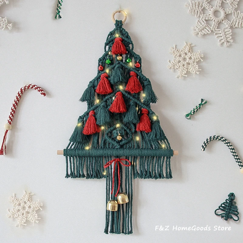 Bohemian Christmas Tree - Handwoven Macrame Wall Hanging with Bells & Lights 1 H3e2a62aa6d194d98a8dbc0ece7c44570V