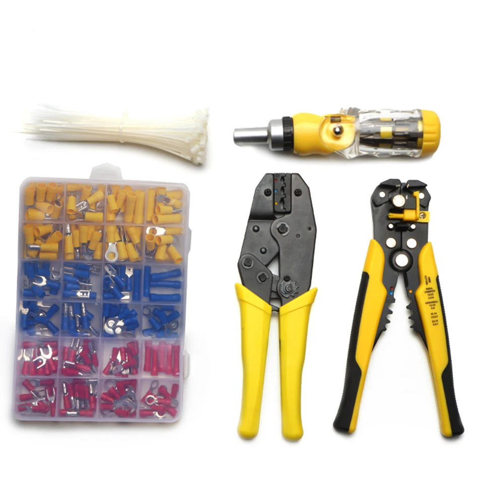Stripping Terminals Tool Kit Cable Repair Tool Kit with Wire Strippers Wire Crimpers Ratchet Screwdriver Insulated Terminal
Stripping Terminals Tool Kit Cable Repair Tool Kit with Wire Strippers Wire Crimpers Ratchet Screwdriver Insulated Terminal