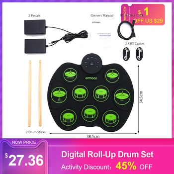 ammoon Digital Roll-Up Drum Set Electronic Drum Pad 9 Drum Pads 2 Foot Pedals for Kids Children Beginners (No Speakers) 
ammoon Digital Roll-Up Drum Set Electronic Drum Pad 9 Drum Pads 2 Foot Pedals for Kids Children Beginners (No Speakers)