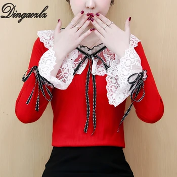 Dingaozlz bow stitching lace tops elegant female long sleeve sweater shirt casual clothing women blouse
Dingaozlz bow stitching lace tops elegant female long sleeve sweater shirt casual clothing women blouse