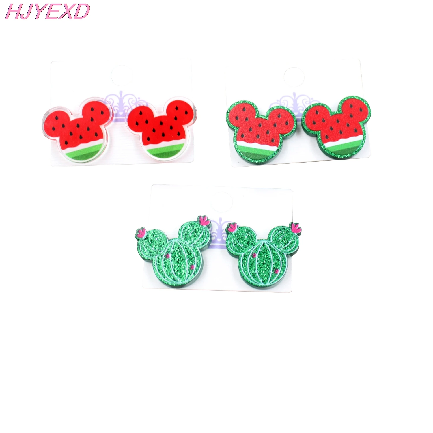 (1pair) Watermelon Stud Earrings UV Print Green Glitter Cute Mouse Fruit Acrylic | Украшения и аксессуары