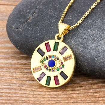 Trendy Lucky Eye Micro Pave Zircon Evil Eye Necklace Gold Color Copper Chain Round Pendant Necklace Jewelry Gift for Female 
Trendy Lucky Eye Micro Pave Zircon Evil Eye Necklace Gold Color Copper Chain Round Pendant Necklace Jewelry Gift for Female