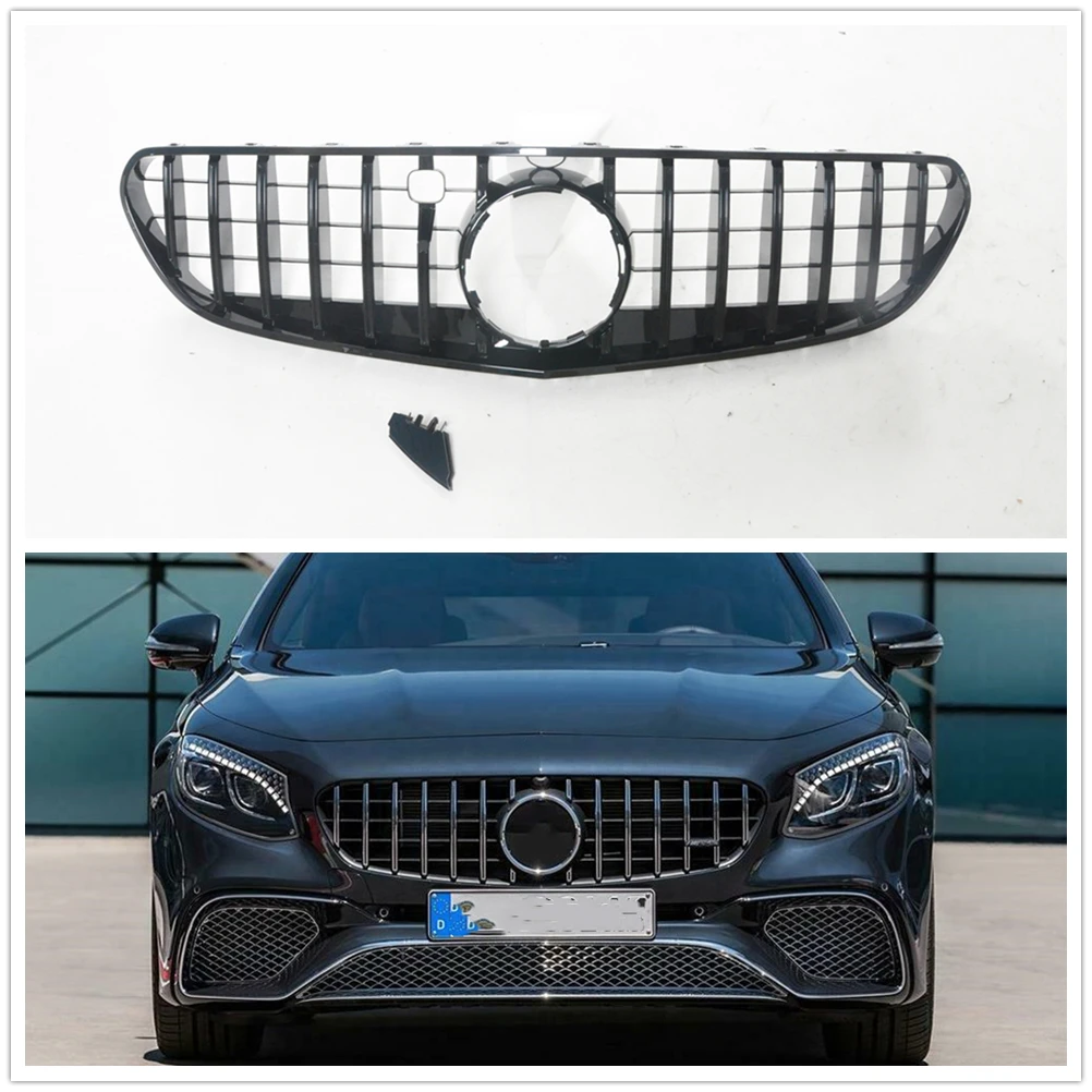 

For Mercedes Benz C217 W217 S Class Coupe 2018-2021 S500 S560 Front Grill Grille GT Black/Silver Car Upper Bumper Hood Mesh Grid