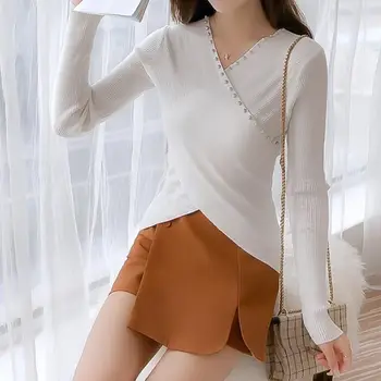 Sexy Cross V Neck Women Sweater New Slim Autumn Sweater Beaded Pullover Solid Color Loose Long-sleeved Knit Sweater c2
Sexy Cross V Neck Women Sweater New Slim Autumn Sweater Beaded Pullover Solid Color Loose Long-sleeved Knit Sweater c2
