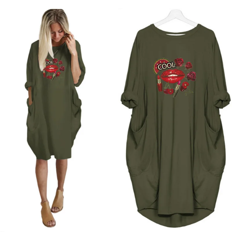 Flower Lips Print Plus Size Women Autumn Dress Loose Long Sleeve o Neck Pocket Female Midi Dresses Party Streetwear Vestidos
Flower Lips Print Plus Size Women Autumn Dress Loose Long Sleeve o Neck Pocket Female Midi Dresses Party Streetwear Vestidos