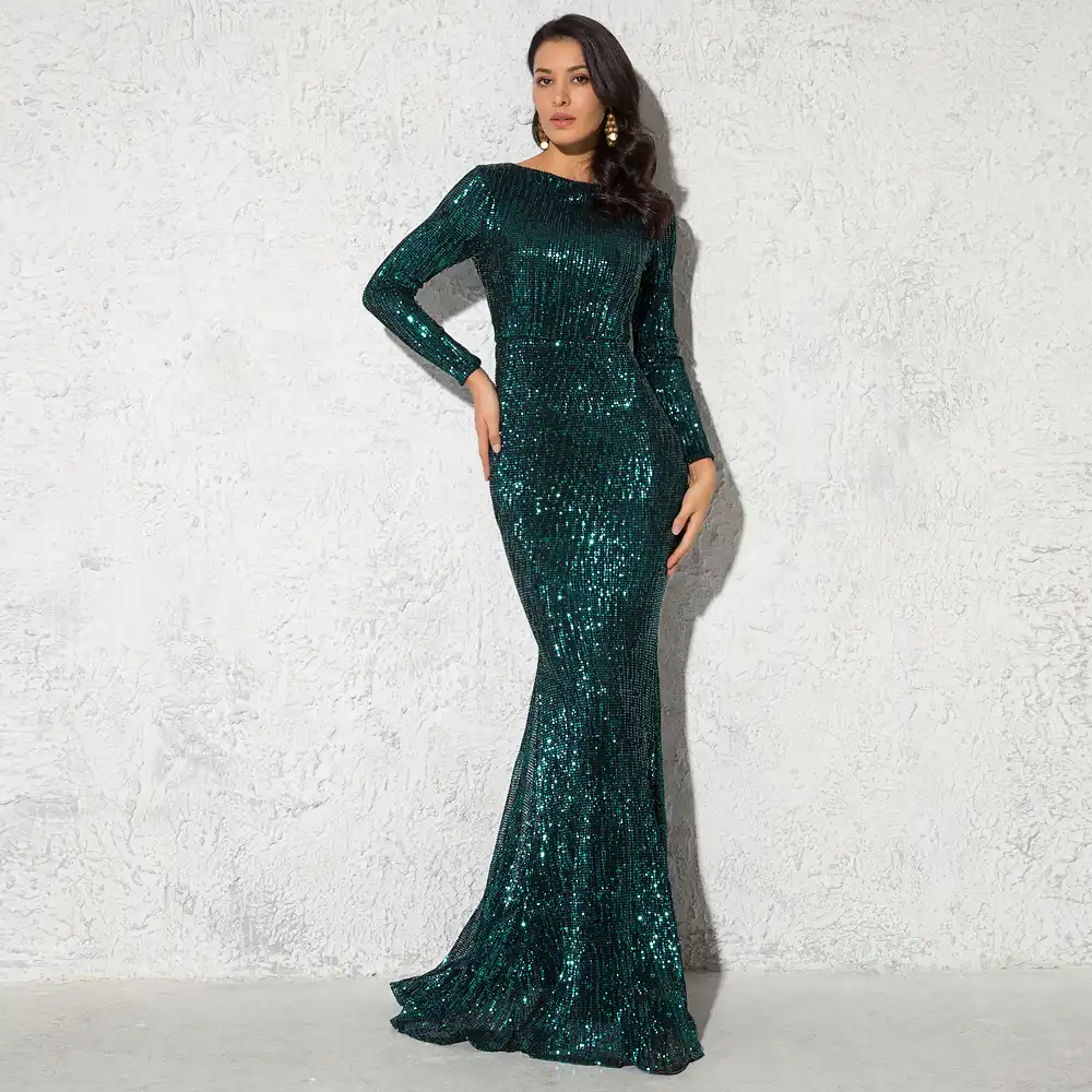 sequin maxi long sleeve dress