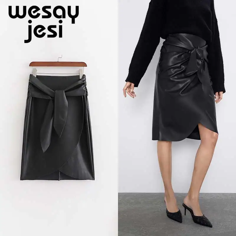 2019 Women skirt bow tied design PU Leather asymmetrical skirt faldas mujer ladies chic high waist back zipper slim skirts 
2019 Women skirt bow tied design PU Leather asymmetrical skirt faldas mujer ladies chic high waist back zipper slim skirts
