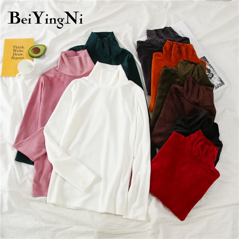 Beiyingni Autumn Winter Turtleneck Women T-shirt Gold Velvet Warm Casual Solid 9Colors T Shirts Female Basic Simple Woman Tshirt
Beiyingni Autumn Winter Turtleneck Women T-shirt Gold Velvet Warm Casual Solid 9Colors T Shirts Female Basic Simple Woman Tshirt