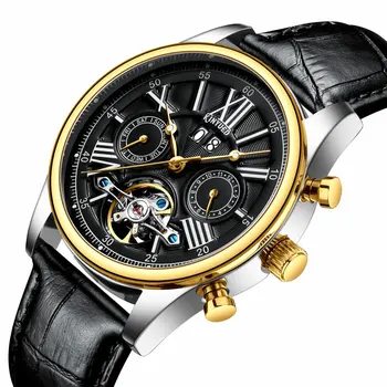 

KINYUED 3D Roman scale tourbillon watch men automatic mechanical watch male calendar watches waterproof multifunctional clock
