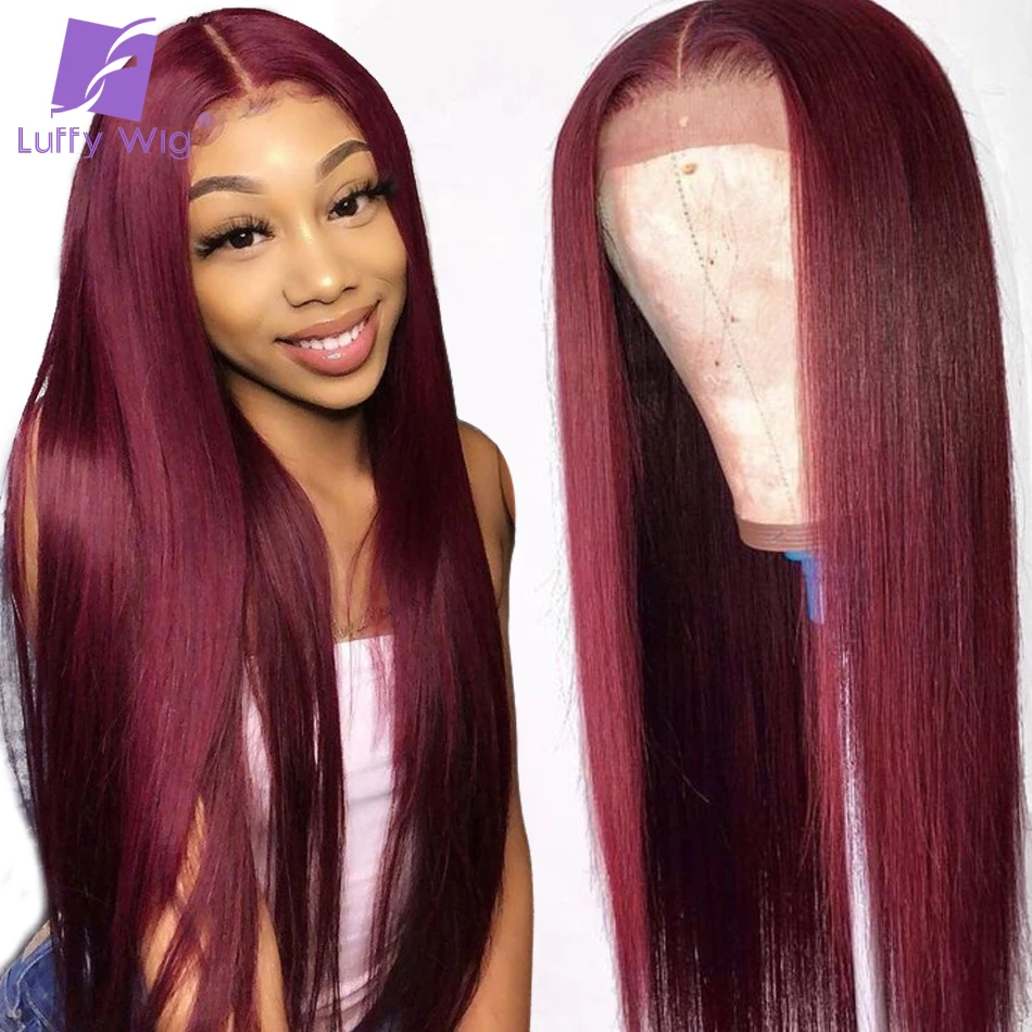 

Burgundy 99j Colored Straight 13x6 Lace Front Human Hair Wigs Deep Part Pre Plucked Hairline Brazilian Remy Frontal Wig LUFFY