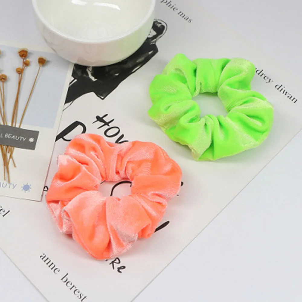1/5PC Women Flannel Scrunchies Elastic Hair Ties Girl Solid Color Ponytail Holders Fluorescent Color Bright Women Hair Acces