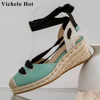 Vichelo Hot sheep leather round toe high heels wedges straw design special leisure shoes women comfortable lace up sandals L13
Vichelo Hot sheep leather round toe high heels wedges straw design special leisure shoes women comfortable lace up sandals L13