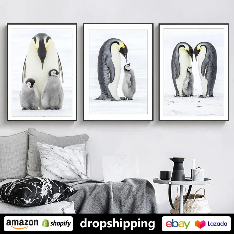Современное искусство на стену в виде пингвина для гостиной декор спальни