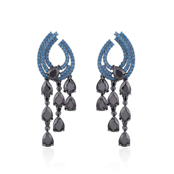 cubic zirconia vintage blue and black tassel earring for women Bohemia style statement earrings 
cubic zirconia vintage blue and black tassel earring for women Bohemia style statement earrings