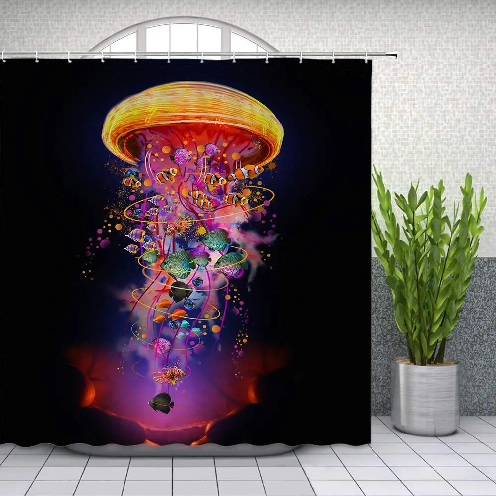 Creative Ocean Marine Animal Tropical Fish Novelty Cartoon Art Black Bathroom Curtains | Дом и сад