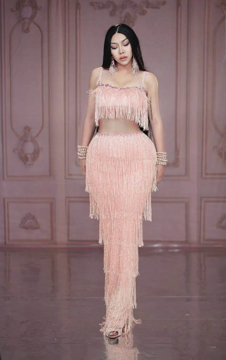 Женское платье для выпускного вечера, свадьбы, дня рождения, новое розовое длинное платье с бахромой без рукавов, облегающий танцевальный костюм Стразы 
Женское платье для выпускного вечера, свадьбы, дня рождения, новое розовое длинное платье с бахромой без рукавов, облегающий танцевальный костюм Стразы