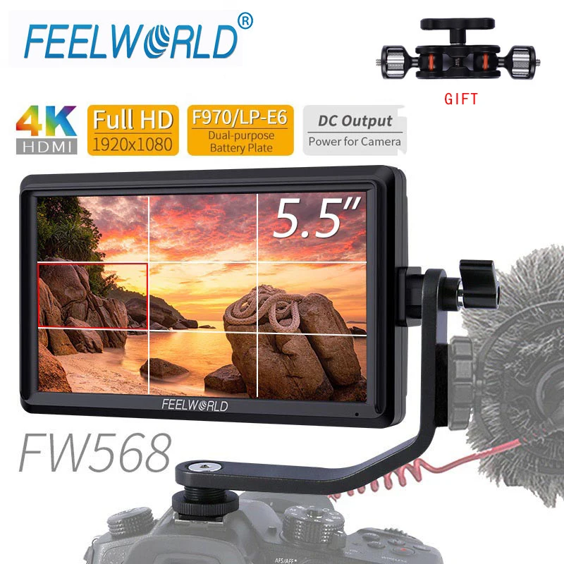 FEELWORLD FW568 5.5 inch On Camera Field DSLR Monitor Small Full HD 1920x1080 IPS Video Focus Assist 4K HDMI Include Tilt Arm
FEELWORLD FW568 5.5 inch On Camera Field DSLR Monitor Small Full HD 1920x1080 IPS Video Focus Assist 4K HDMI Include Tilt Arm