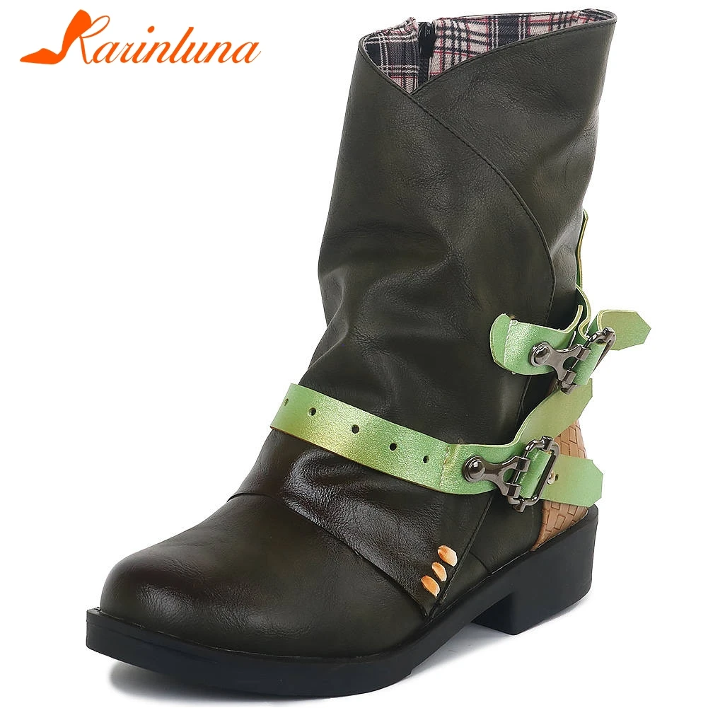 Karinluna Hot Sale New Fashion Chunky Heels Mid Calf Boots Woman Shoes Zip Up Buckle Decoration Mix Color Shoes Women Boots
Karinluna Hot Sale New Fashion Chunky Heels Mid Calf Boots Woman Shoes Zip Up Buckle Decoration Mix Color Shoes Women Boots