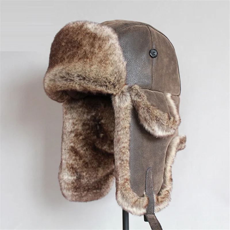 Шапка-бомбер мужская утепленная зимняя шапка-ушанка для взрослых с защитой от