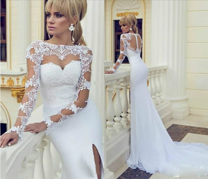 

custom vestido de noiva renda casamento appliques 2018 new fashionable sexy long sleeve bridal gown mother of the bride dresses