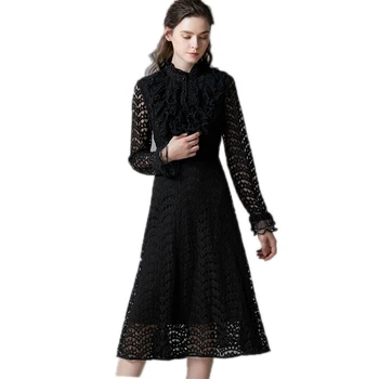 New 2019 Autumn Women beautiful long dress Ruffled collar elegant party dress plus size hollow out longos vestidos de festa 5XL 
New 2019 Autumn Women beautiful long dress Ruffled collar elegant party dress plus size hollow out longos vestidos de festa 5XL