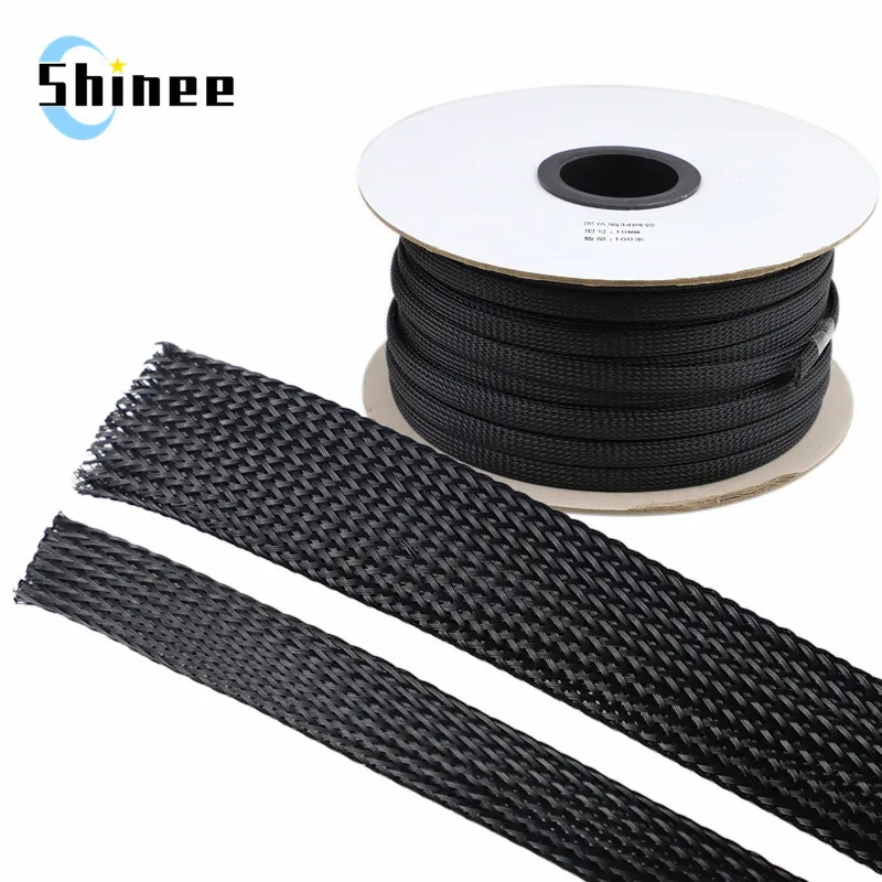 

PET Black Cable Sleeve Length1/3/5/50/100M Insulated Braided Sleeving Data Line Protection Wire Cable Flame-Retardant Nylon Tube