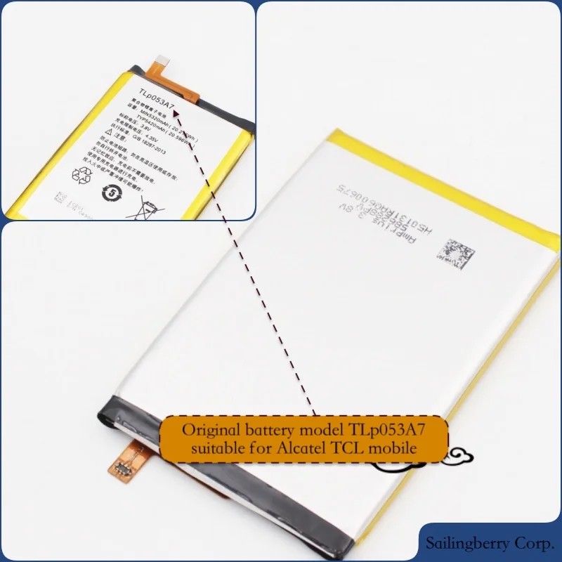 Original battery suitable for Alcatel-mobile TCL-mobile with battery model TLp053A7
Original battery suitable for Alcatel-mobile TCL-mobile with battery model TLp053A7