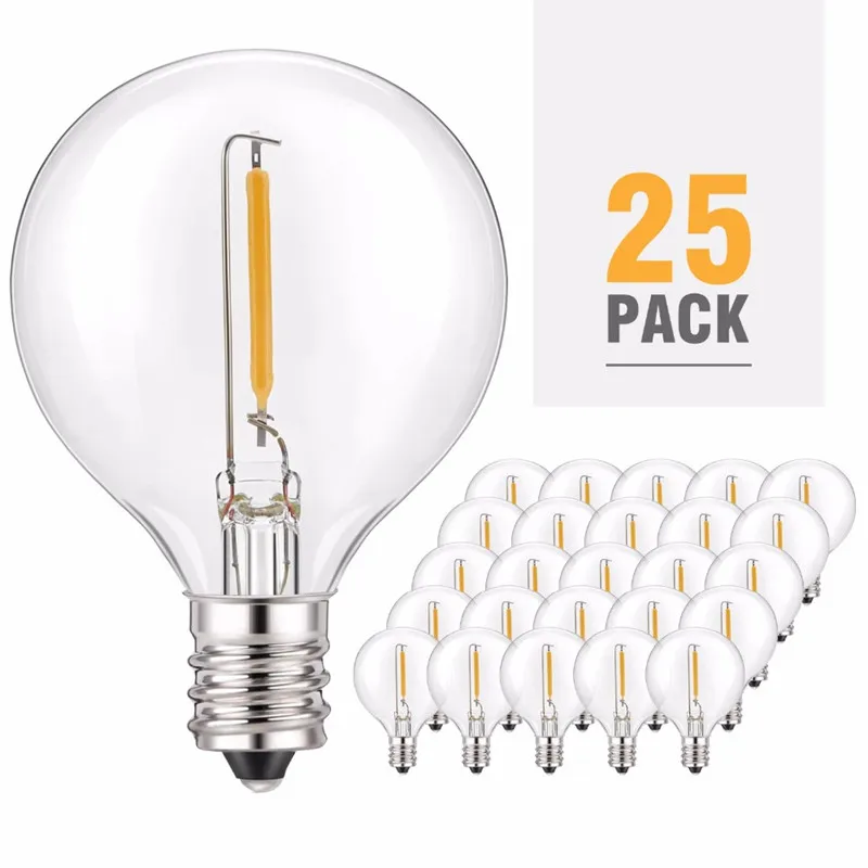 Warm White LED G40 Replacement Bulbs,25-Pack E12 Base Socket LED Globe Light Bulbs for Outdoor Patio String Lights, Equivalent t
Warm White LED G40 Replacement Bulbs,25-Pack E12 Base Socket LED Globe Light Bulbs for Outdoor Patio String Lights, Equivalent t