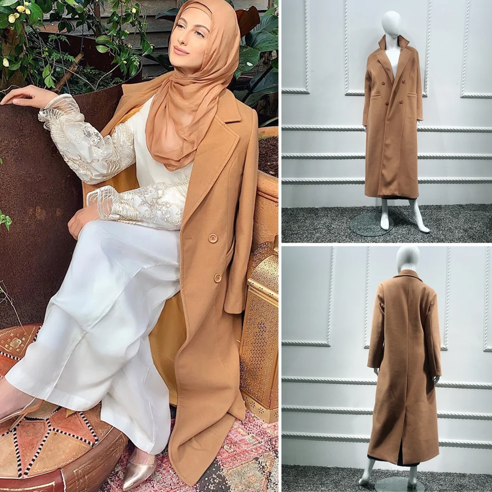 Autumn Winter Double Breasted Coat Jacket Female Trench Fashion Women Thick Maxi Long Dress Muslim Islamic Oversize Outwear |