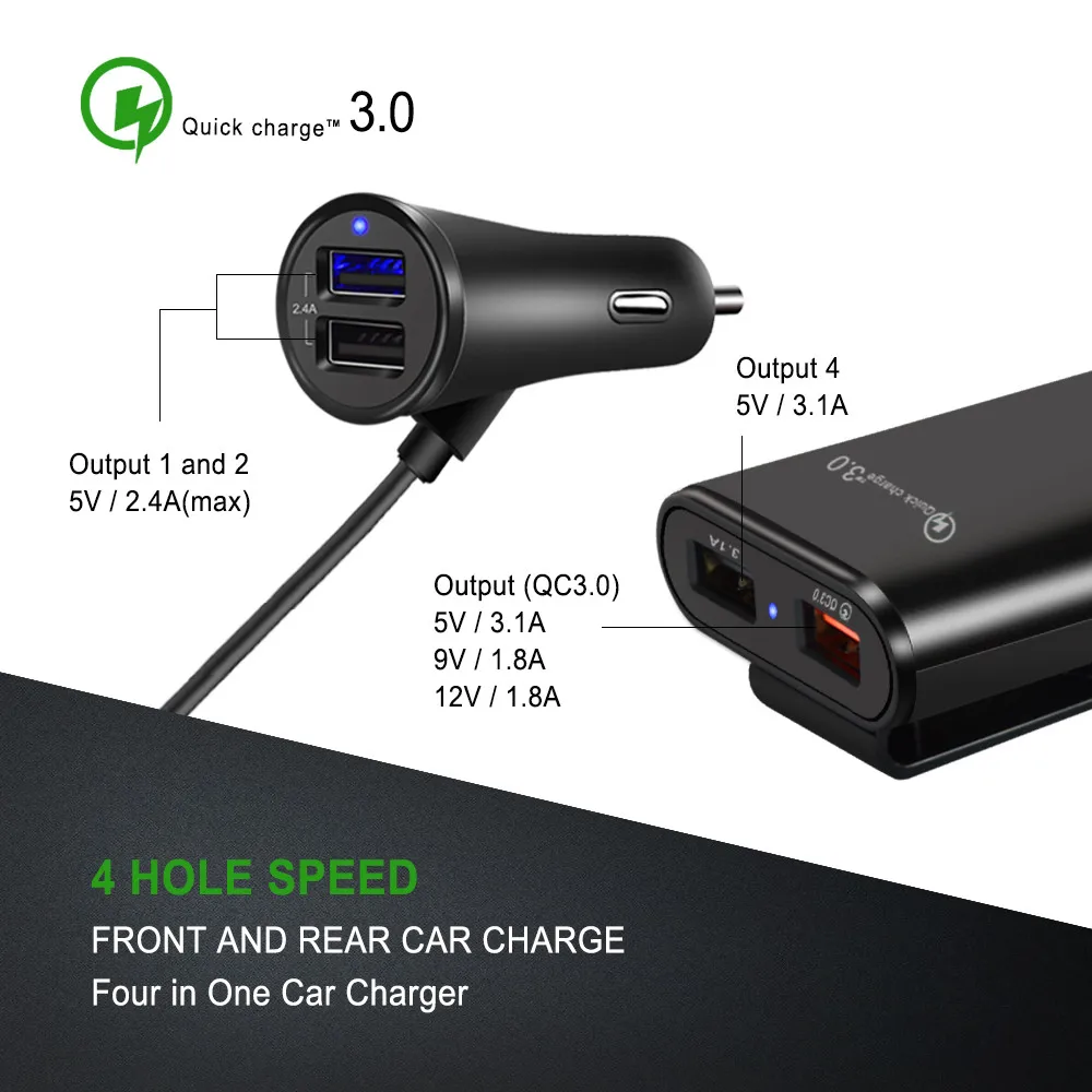 Quick Charge 4 Port QC3.0 3.1A USB Car Charger Universal USB Fast Adapter with 1.7M 5.6ft Extension Cord Cable for MPV Car Phone
Quick Charge 4 Port QC3.0 3.1A USB Car Charger Universal USB Fast Adapter with 1.7M 5.6ft Extension Cord Cable for MPV Car Phone