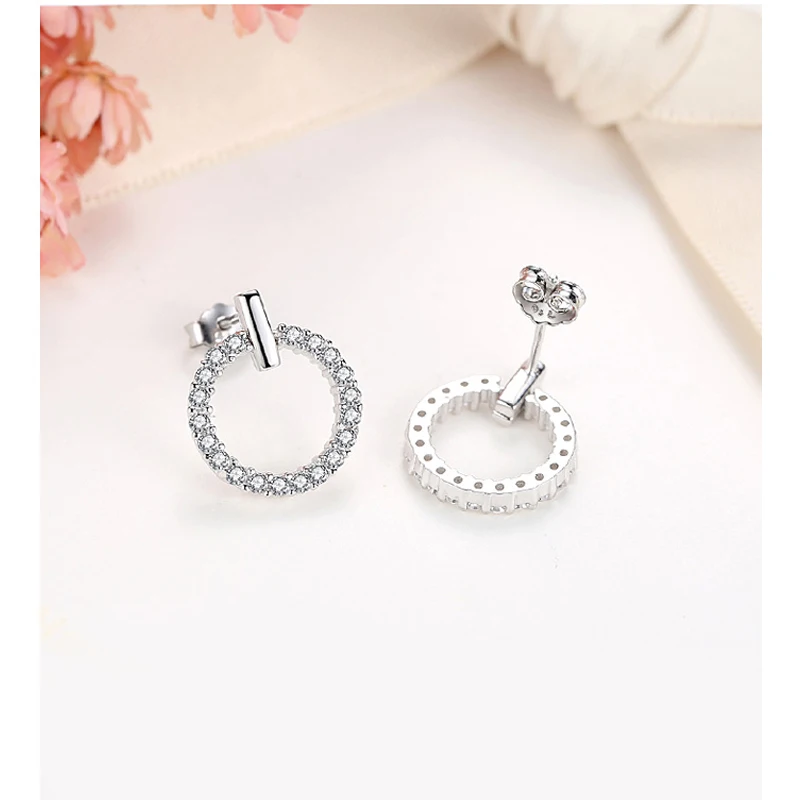 LByzHan – boucles d'oreilles rondes en argent Sterling 100% véritable 925 avec strass, bijoux géométriques pour femmes 5