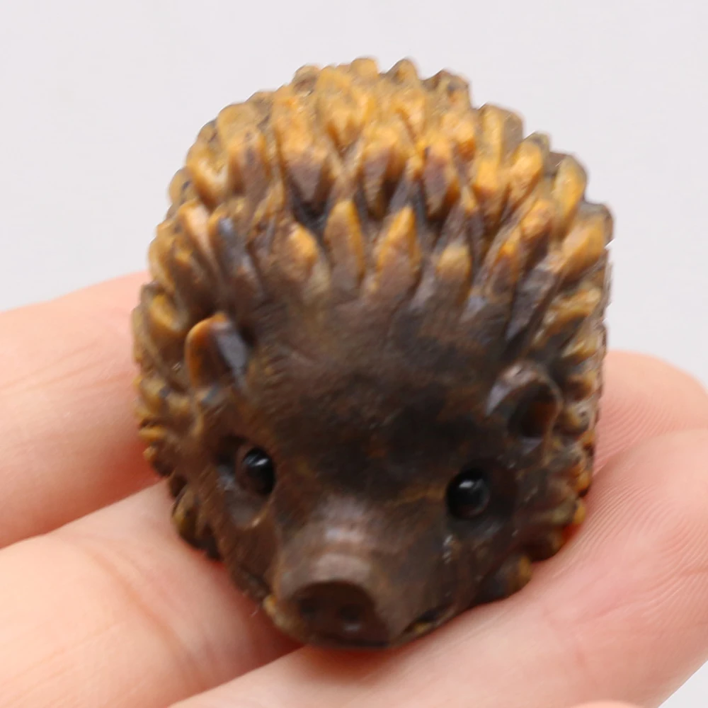 

Hot Sale Natural Stone Gems Cute Animal Hedgehog Tiger Eye Fluorite Home Ornaments Decorations Birthday Exquisite Gift 37-40mm
