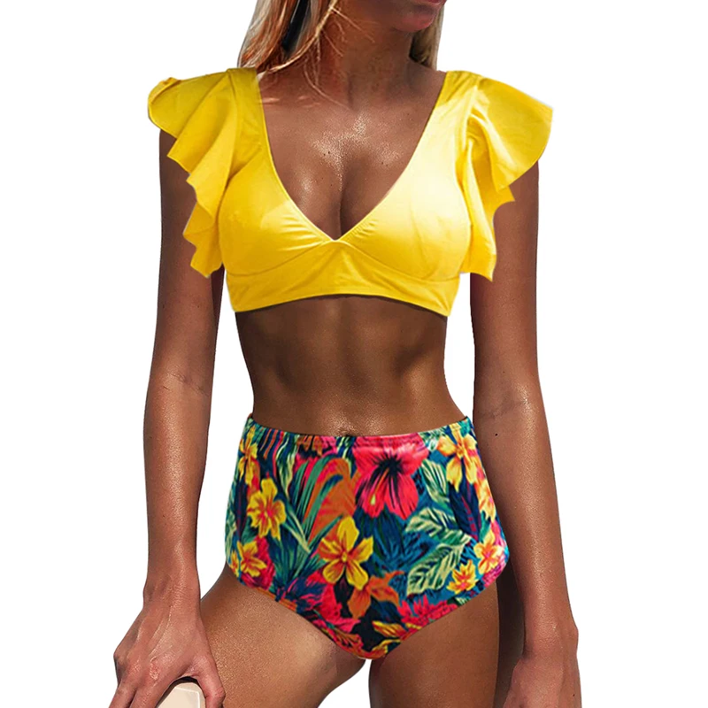New Ruffled Swimsuit Women Tropical Print Bikini Sets High Waist Thong Swimwear Ruched V-Neck Crop Top Bikinis Female Beachwear
New Ruffled Swimsuit Women Tropical Print Bikini Sets High Waist Thong Swimwear Ruched V-Neck Crop Top Bikinis Female Beachwear