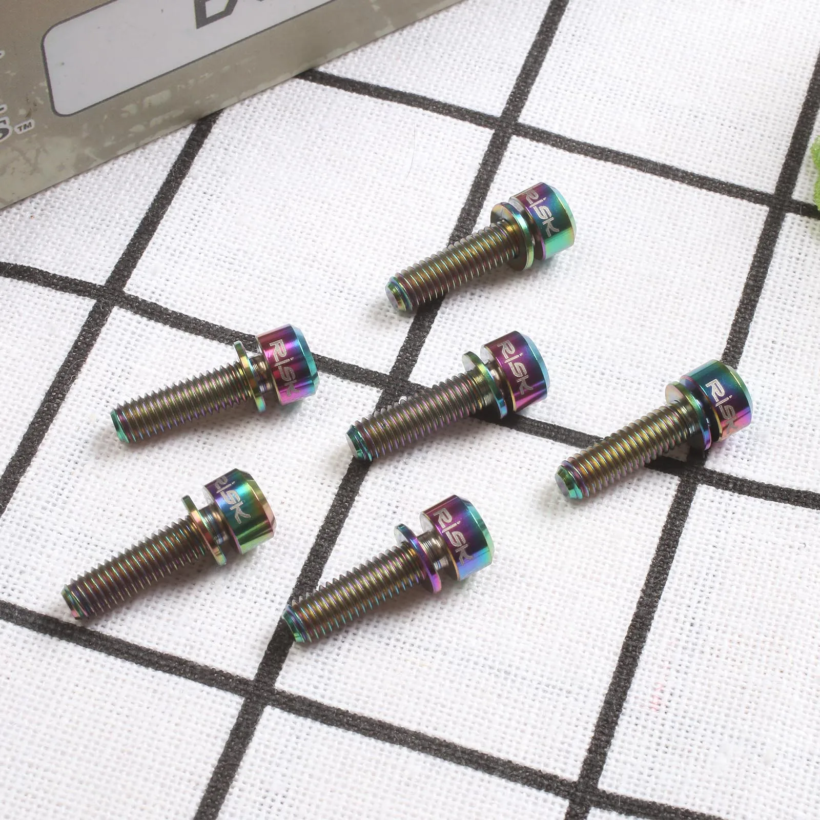 RISK 6pcs Rainbow Titanium Alloy Bolt Screw M5*16/18/20mm for Bicycle Stem MTB Road Mountain Bike Screw with Washer Fixed Bolts