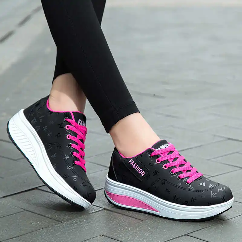 Waterproof running Shoes Women Height Increasing Wedge Sneakers Fitness Lace-up Platform Antislip Gym Jumping | Спорт и развлечения