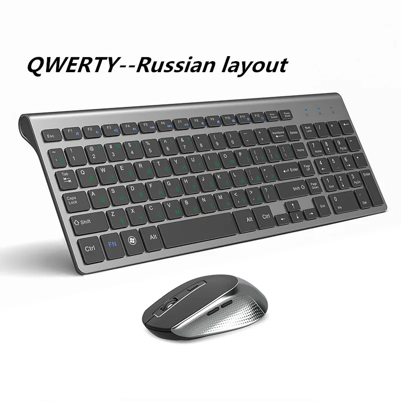 

Wireless Keyboard And Mouse Russian Set， 2.4 GHz Stable Connection, Ergonomic Design With Full-Size Numeric Keys, Gray And Black