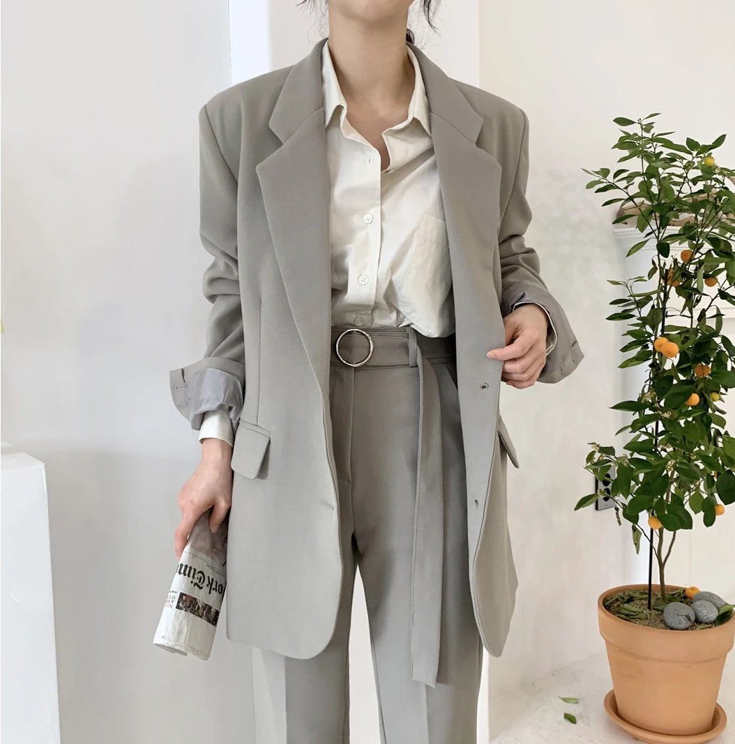 Autumn Elegant Gray Two Piece Lapel Loose Coat High Waist Stem-pipe Pants Suit Jackets for Women Black Jacket
Autumn Elegant Gray Two Piece Lapel Loose Coat High Waist Stem-pipe Pants Suit Jackets for Women Black Jacket