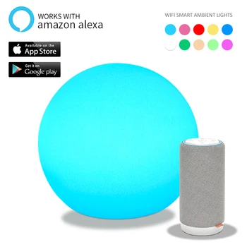 

D15/20CM Ball WiFi Smart Table Light RGB LED Lamp Works with Alexa Google Home Voice Control Mobile App LED Ambient Night Lights