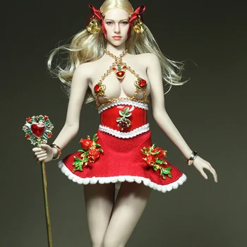 

1/ 6 Scale Female Christmas costumes Bell Headdress Red Chain Bra Short Skirt Stocking For 12 Inch Action Figure Dolls