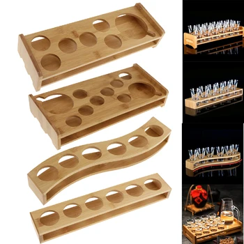

Bamboo Shot Glass Holder Rack Barware Whisky Cup Serving Tray Vodka Rum Tequila Cocktail Cups Organizer - 6 Holes Straight