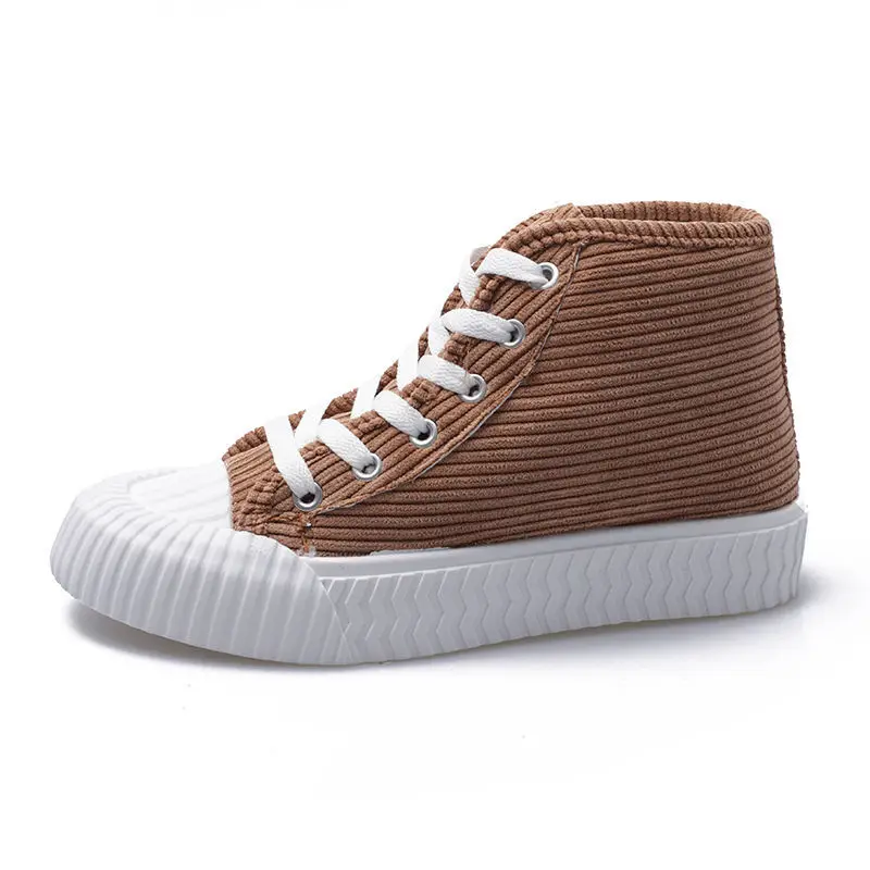 2020 Winter New Female High-top Sneakers Fashion Lace Wild Striped Velvet Classic Thick Warm Warm Cute Casual Shoes B22-73