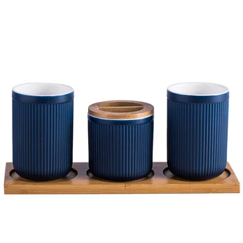 Christmas Decoration Ceramic Bathroom Accessories 4pcs/Set With Bamboo Wood Tray Tooth Cylinder Couple Mug 
Christmas Decoration Ceramic Bathroom Accessories 4pcs/Set With Bamboo Wood Tray Tooth Cylinder Couple Mug