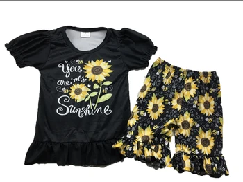 hot sale summer style outfits with sunflower printing girl's outfits 
hot sale summer style outfits with sunflower printing girl's outfits