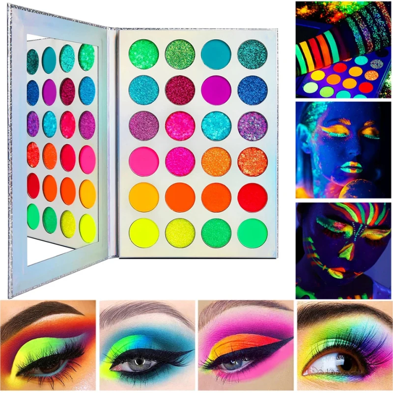 24 Colors Glow Neon Eyeshadow Palette Matte Glitter Shimmer Glow In The Dark Fluorescent Eye Shadows Makeup Smoky Party Makeup
24 Colors Glow Neon Eyeshadow Palette Matte Glitter Shimmer Glow In The Dark Fluorescent Eye Shadows Makeup Smoky Party Makeup