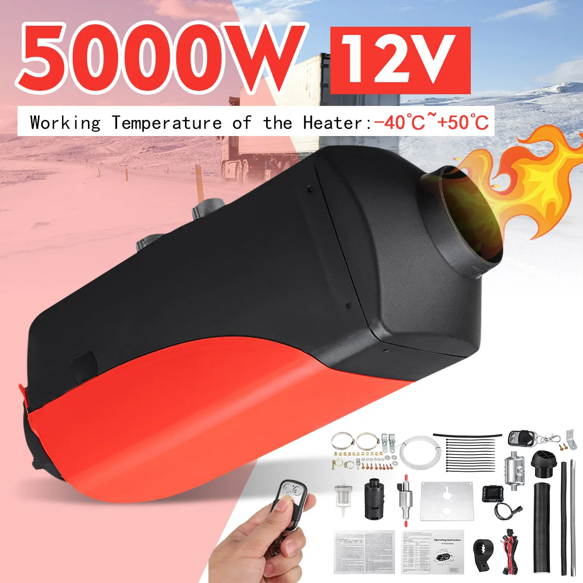 

12V 5KW Air Heater Tank 2x Vent,Duct, Thermostat Motorhome Car Heater With Remote LCD Digital Display for Boat Motorhome