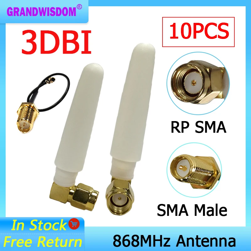 GRANDWISDOM 10pcs 868mhz antenna 3dbi sma female 915mhz lora module lorawan antene ipex 1 SMA male pigtail Extension Cable | Мобильные