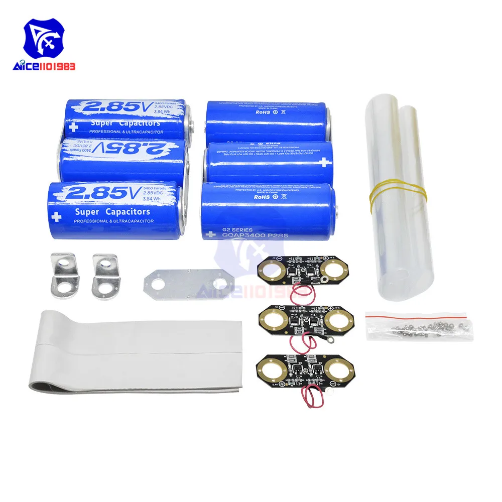 diymore Super Farad Capacitor 2*3PCS/Set 2.85V 3000F DIY Set 17V 566F Super Capacitor Set /w Protection Board Aluminum Sheet
diymore Super Farad Capacitor 2*3PCS/Set 2.85V 3000F DIY Set 17V 566F Super Capacitor Set /w Protection Board Aluminum Sheet