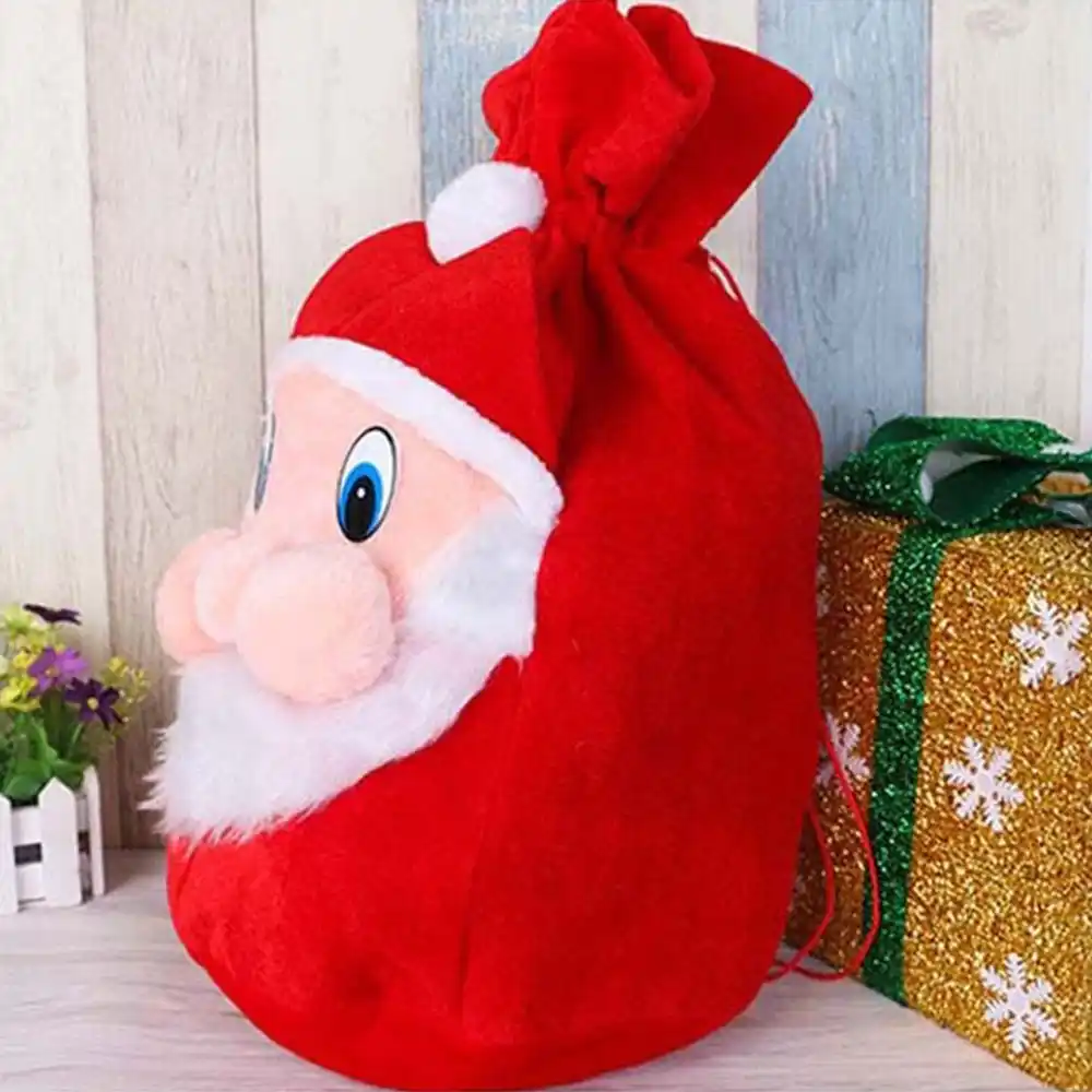new santa claus face gift drawstring bag polyester christmas