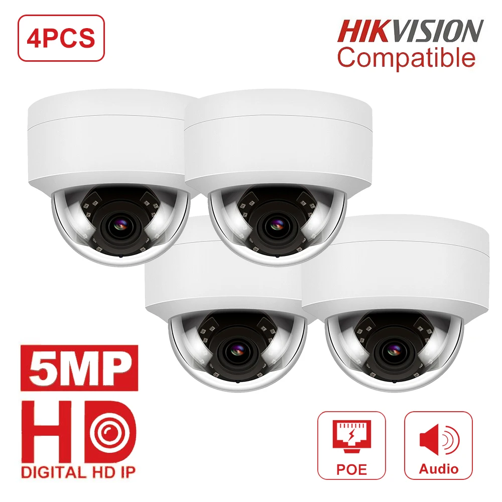4pcs/lot Hikvision Compatible HD PoE IP Camera Outdoor 5MP Security Dome Video Surveillance Camera Onvif Audio IR 30M
4pcs/lot Hikvision Compatible HD PoE IP Camera Outdoor 5MP Security Dome Video Surveillance Camera Onvif Audio IR 30M
